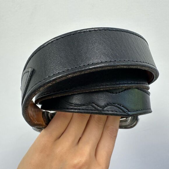 Nocona Vintage Black Leather Western Belt Silver Tone Hardware Buckle Size L - Picture 4 of 9